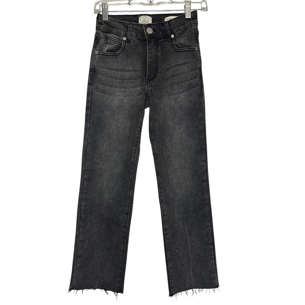 Cotton On‎ Straight Leg Jeans Size 2 White Wash Black Mid Rise Raw Hem NWOT